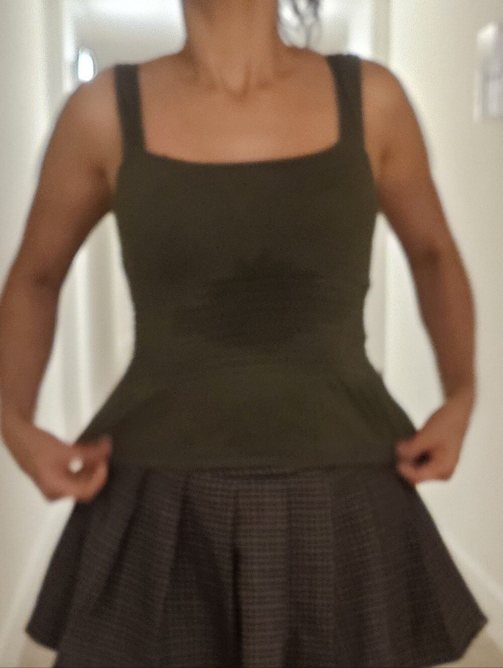 Women's Square-Neck Peplum Tank Top - Olive